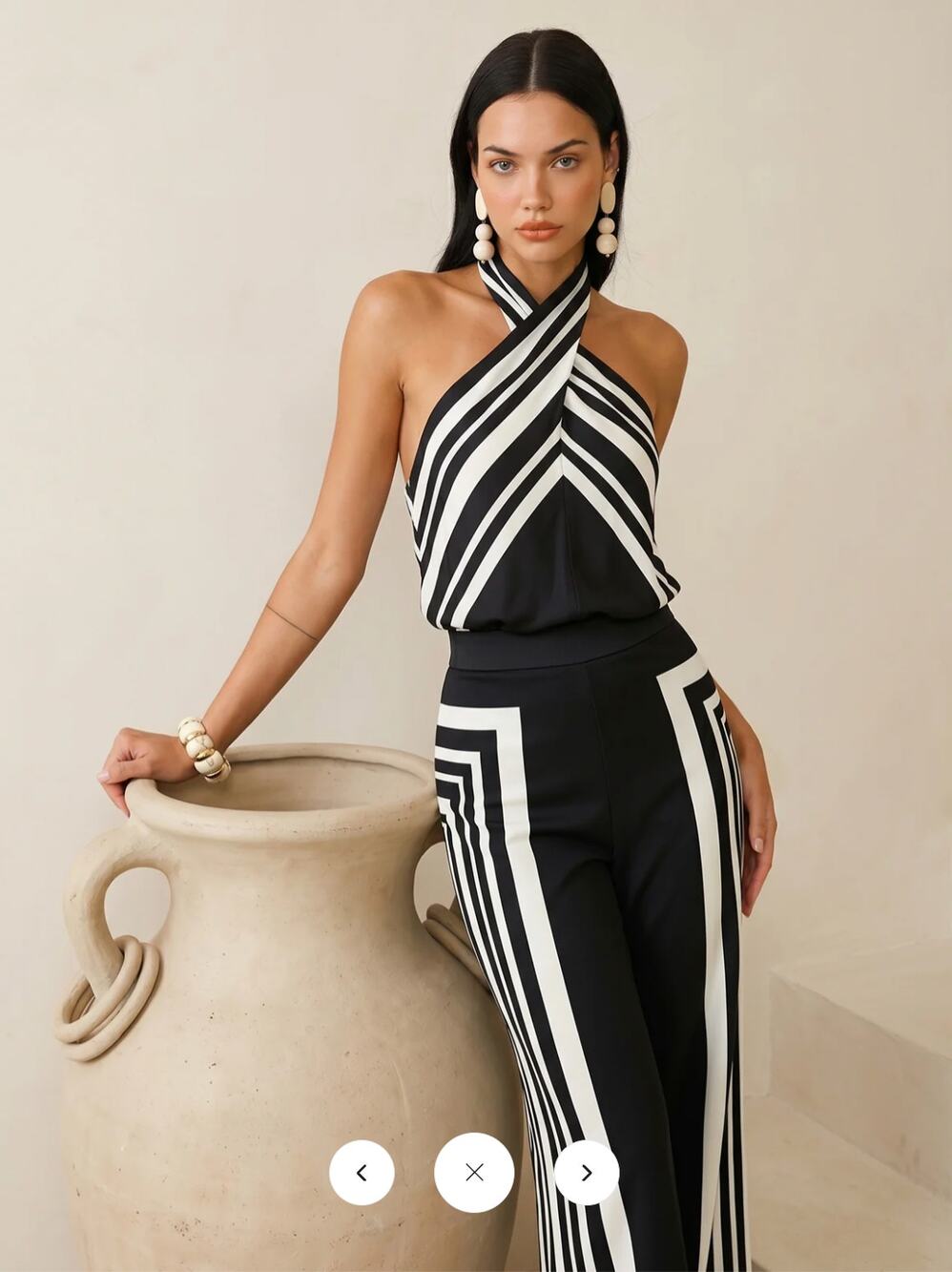 NWT Commense Graphic Stripe Halter Top & Pants Set Sz L
